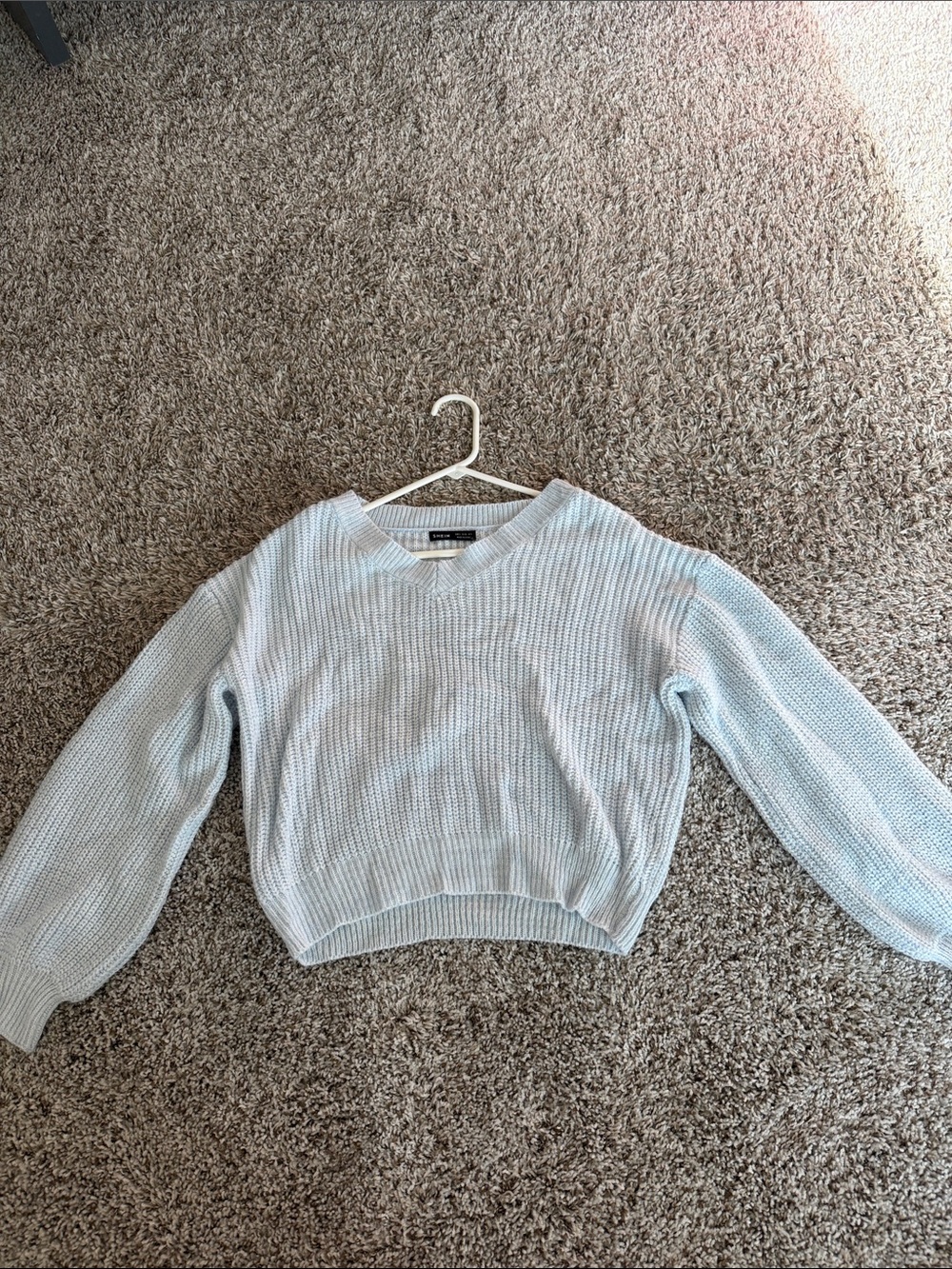 SHEIN Pale Blue V-Neck Knit Pullover Sweater